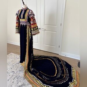 Elegant Multicolor Embroidered Dress Afghan Henna Night Bridal Dress